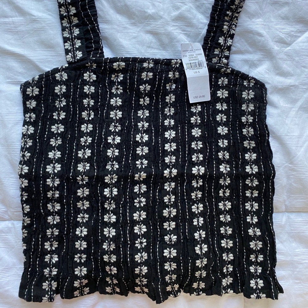 patterned black & white tank top